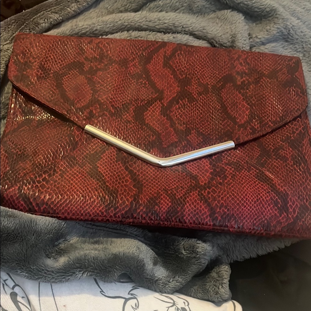 Red Snake Print Clutch